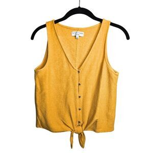 Madewell Texture & Thread Yellow Ribbed Button Tie Hem Tank Top Women’s Size S